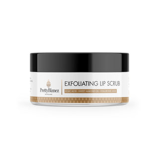 Pretty Biznez Lip Scrub container, hydrating exfoliator for soft, plump lips.